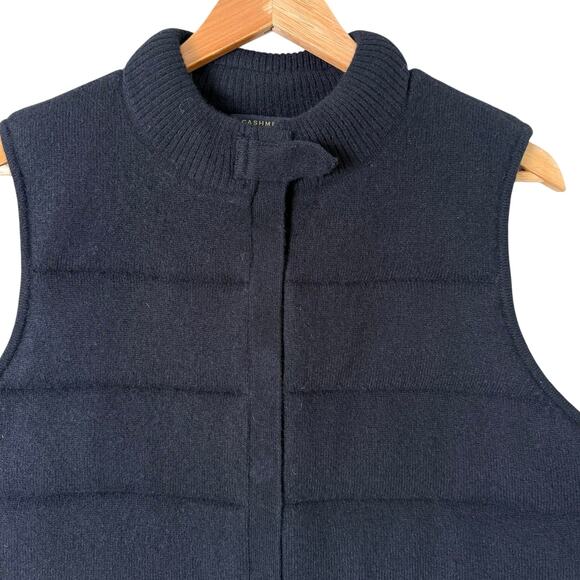 Charter Club Luxury Black Cashmere Quilted Vest Silver Button High Collar, Large - Picture 5 of 12